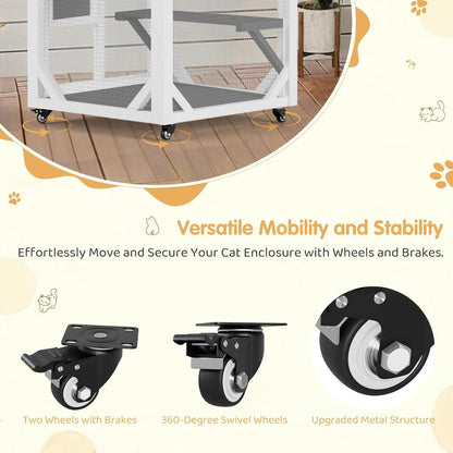 YODOLLA Outdoor Catio Enclosure with Hammock, Safe Play Space for Cats, White