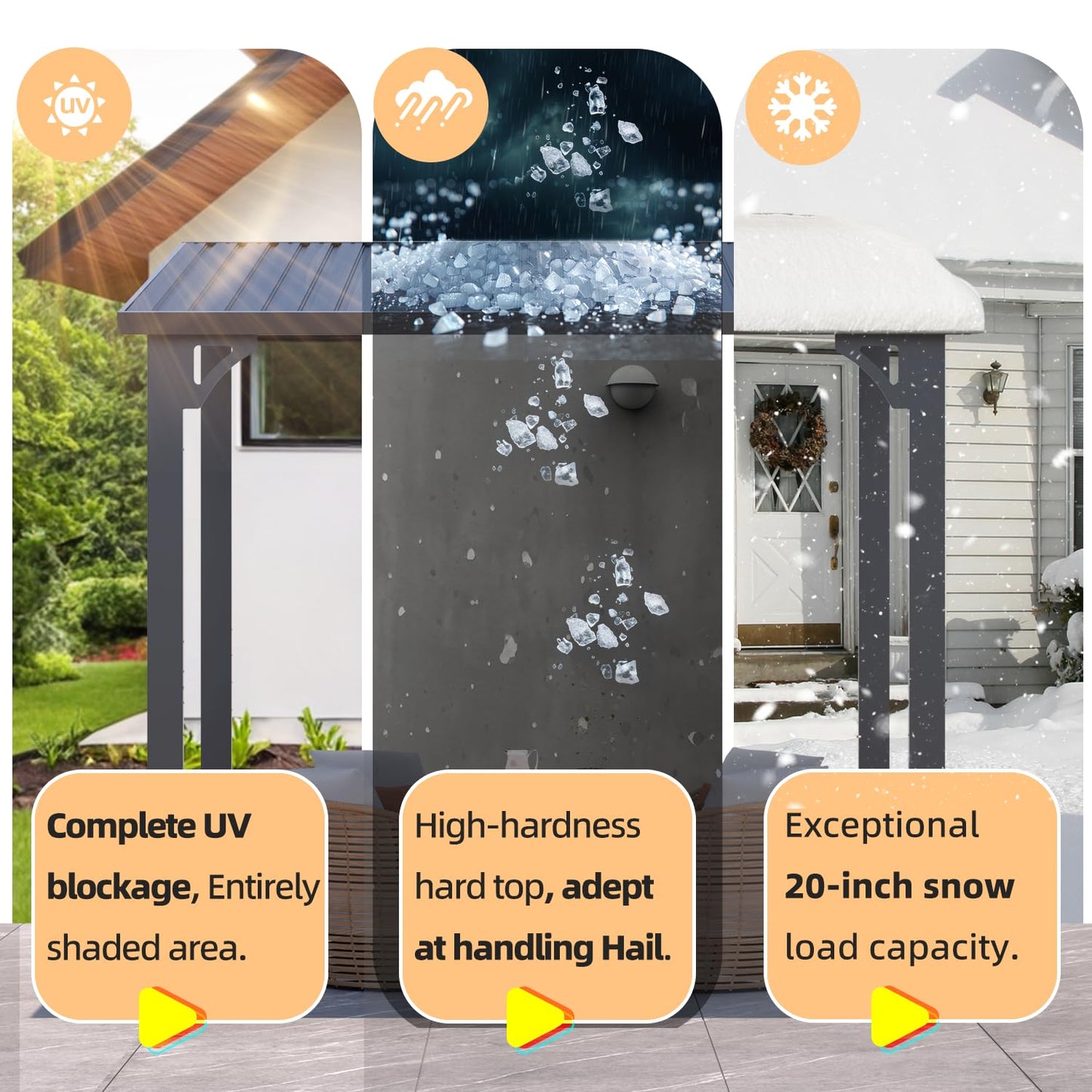 YODOLLA 3x3.65m Aluminium Lean-to Gazebo Wall-Mounted Iron Hardtop Roof Pergola