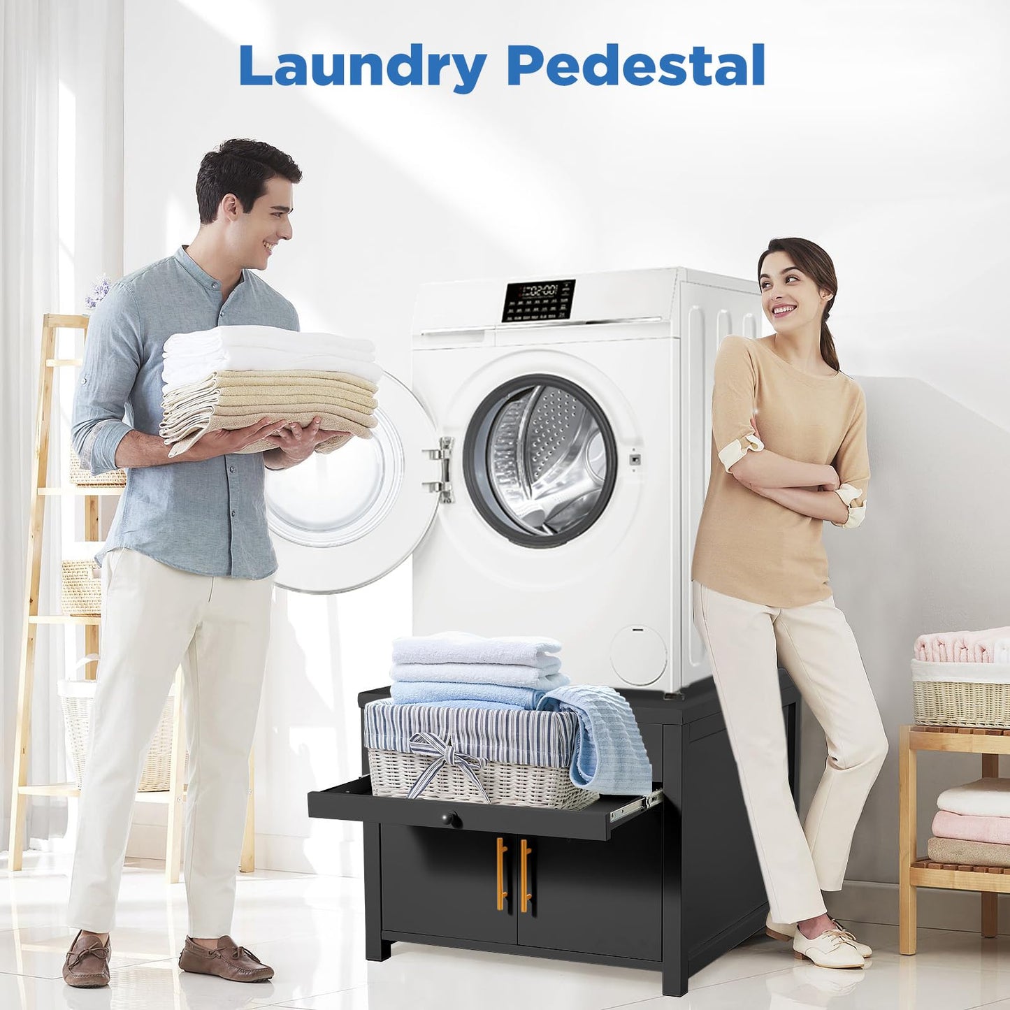 YODOLLA 74 × 74 × 58cm Laundry Pedestal, Washing Machine Stand Base with Drawer