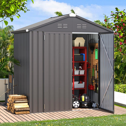 YODOLLA 6x4ft Outdoor Storage Shed Bike Tool Garden Metal Sheds, Dark Grey