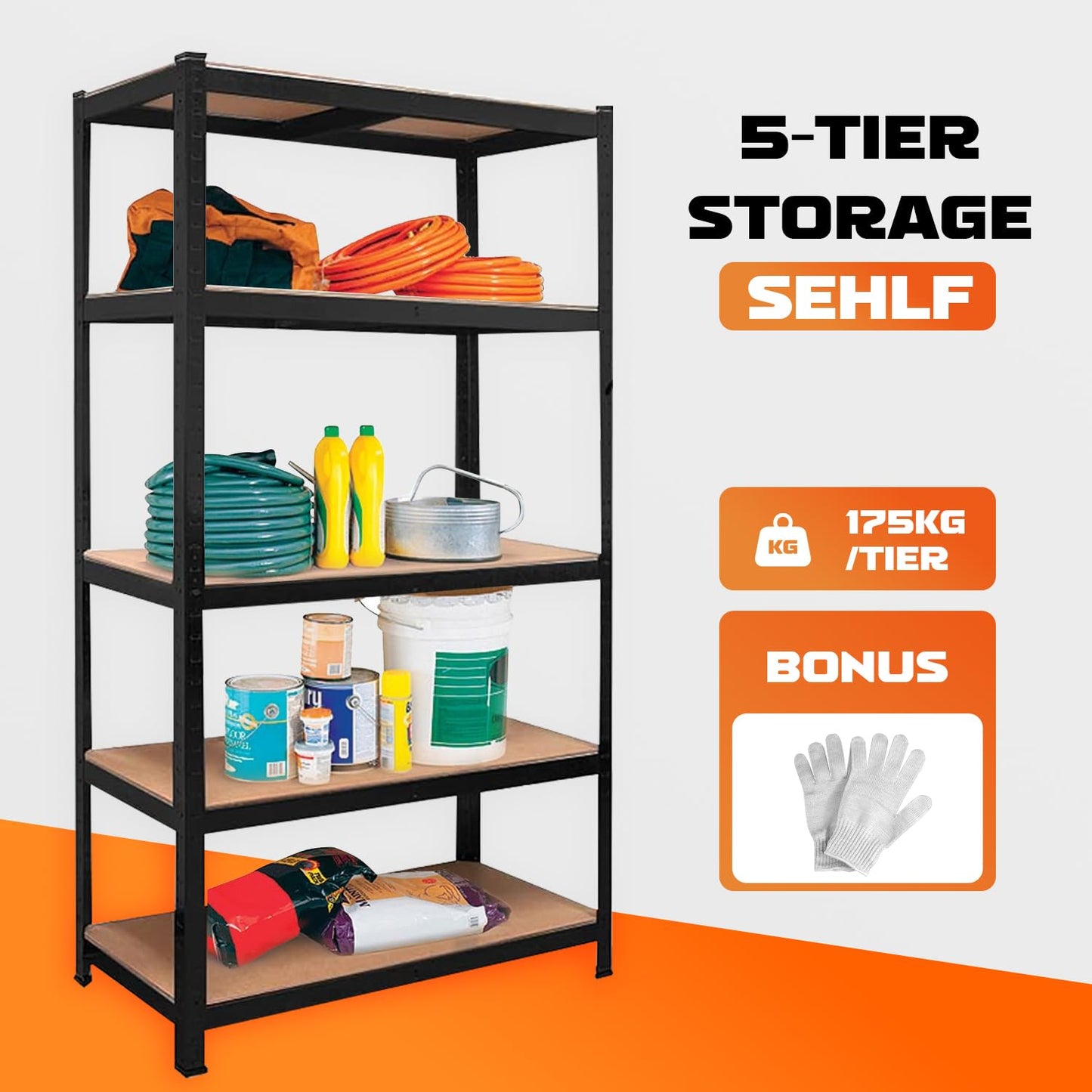 YODOLLA 5 Tier Heavy Duty Garage Shelving Unit 170cm Steel Storage Rack