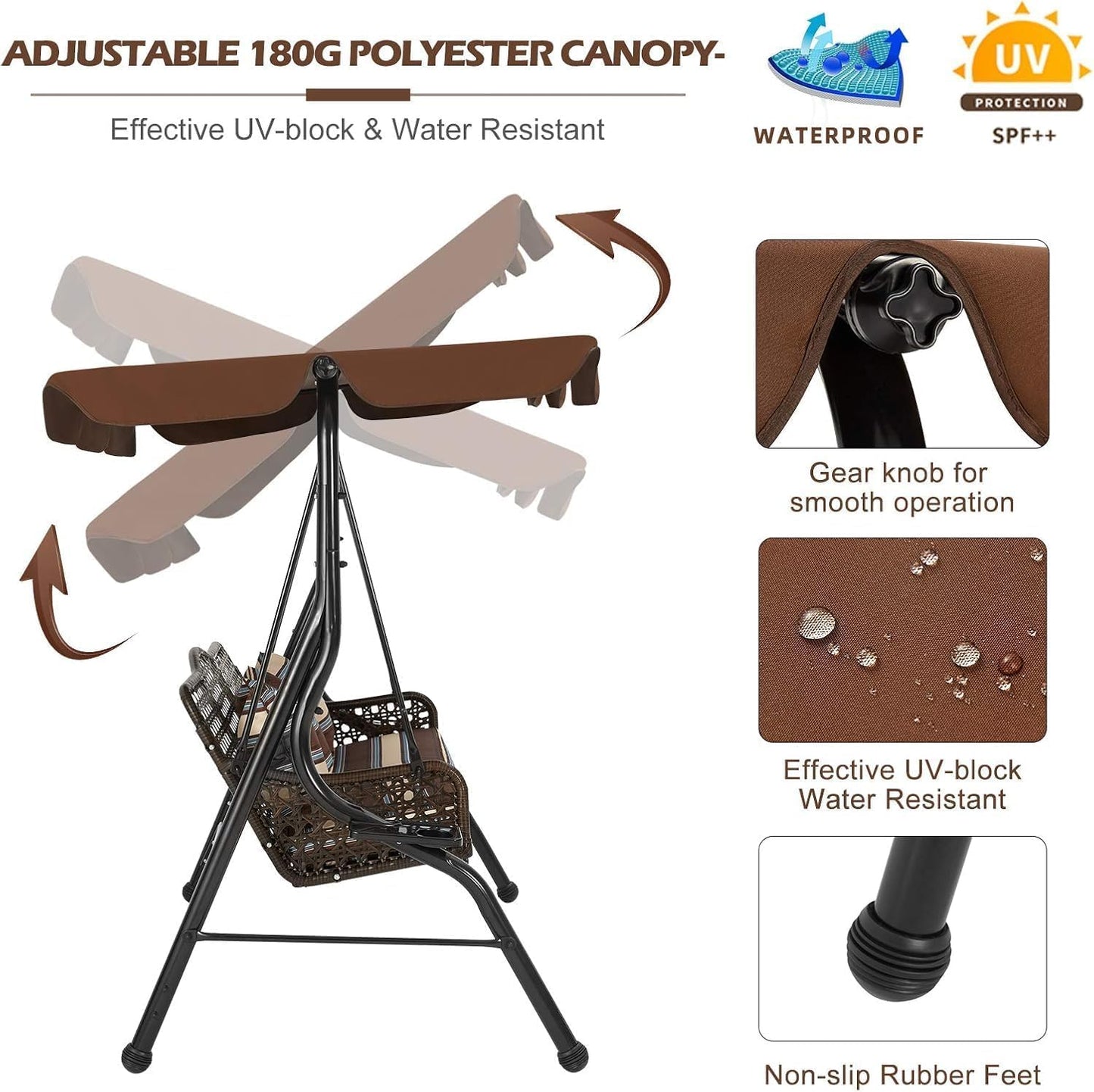 YODOLLA 3 Seater Garden Swing Chair with Adjustable Canopy