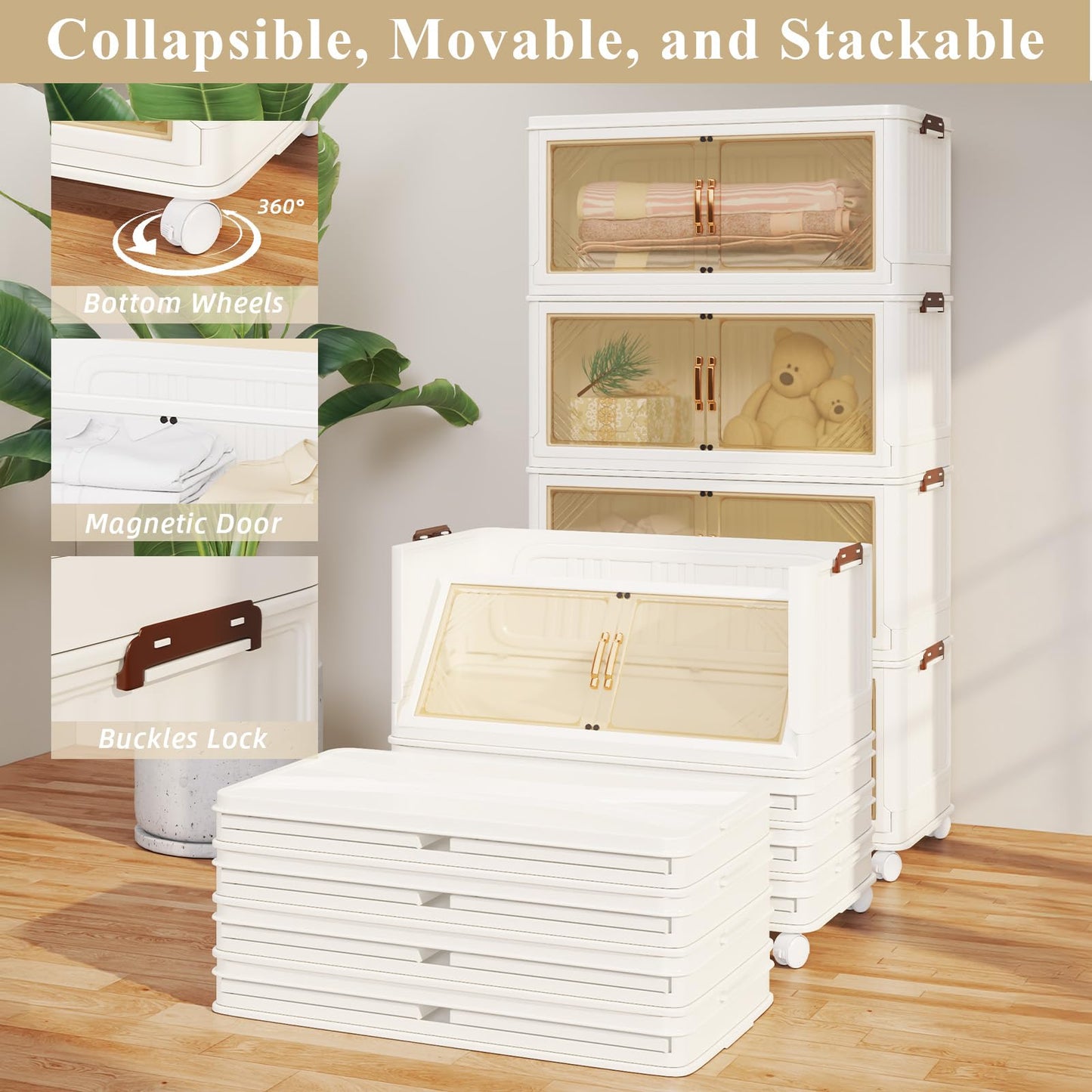YODOLLA 252L Stackable Storage Boxes 4 Pack with Lids Wheels