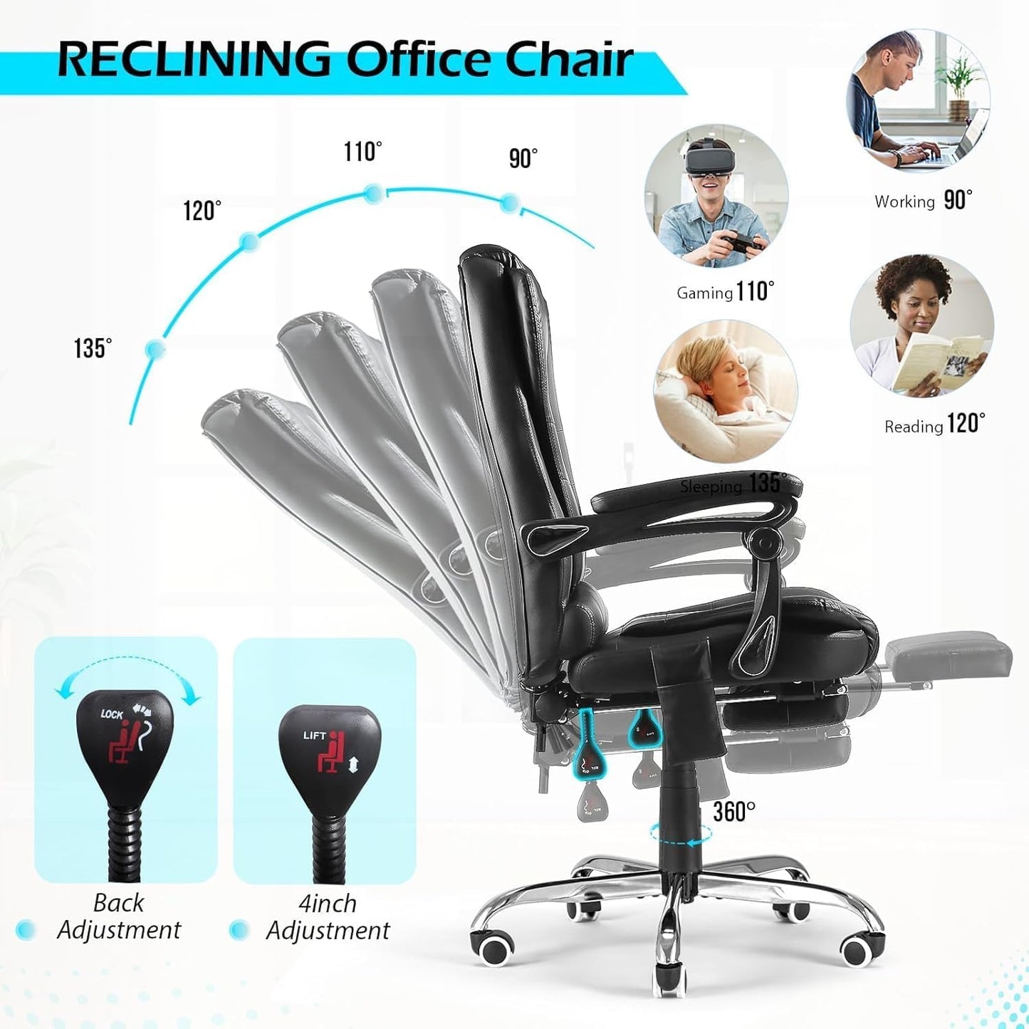 YODOLLA Office Chair with Footrest Desk Chairs For Home With Back Support