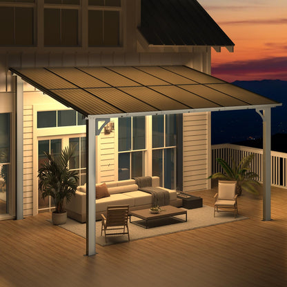YODOLLA 2.4x3.65m Aluminium Lean-to Gazebo, Wall-Mounted Hardtop Roof Pergola