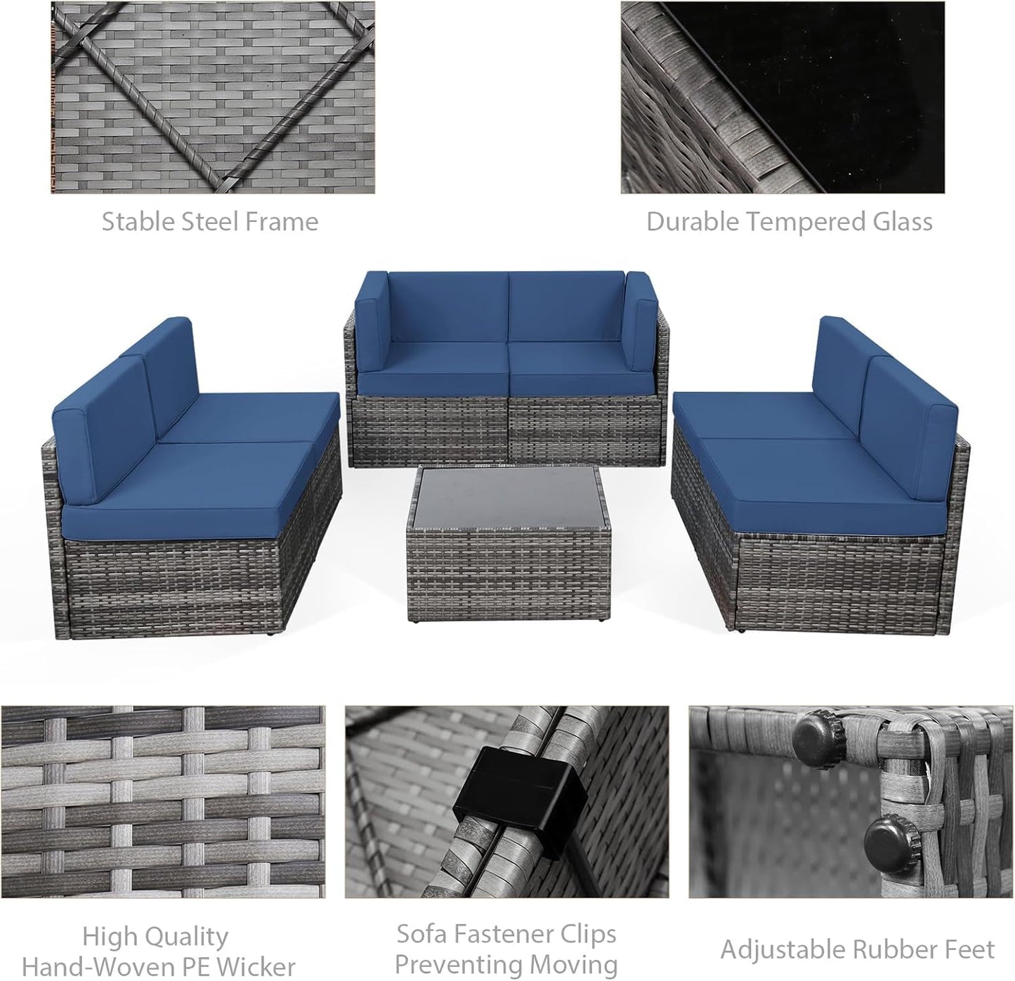 YODOLLA 6-Seater Garden Furniture Sets,7 Pieces Outdoor Patio Rattan Sofa Set