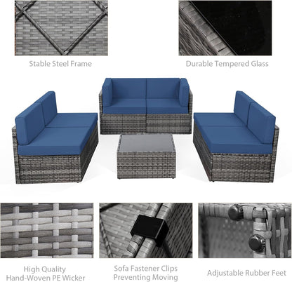 YODOLLA 6-Seater Garden Furniture Sets,7 Pieces Outdoor Patio Rattan Sofa Set