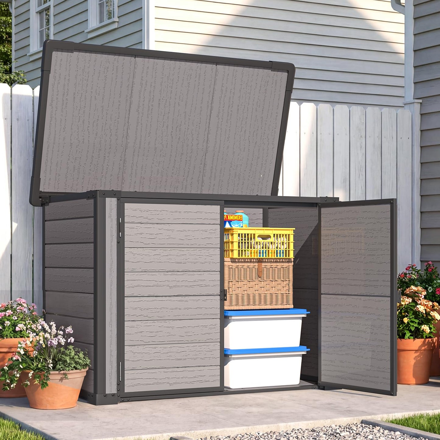YODOLLA Garden Storage Box Shed Storage Cabinet with Lockable Openable Lid