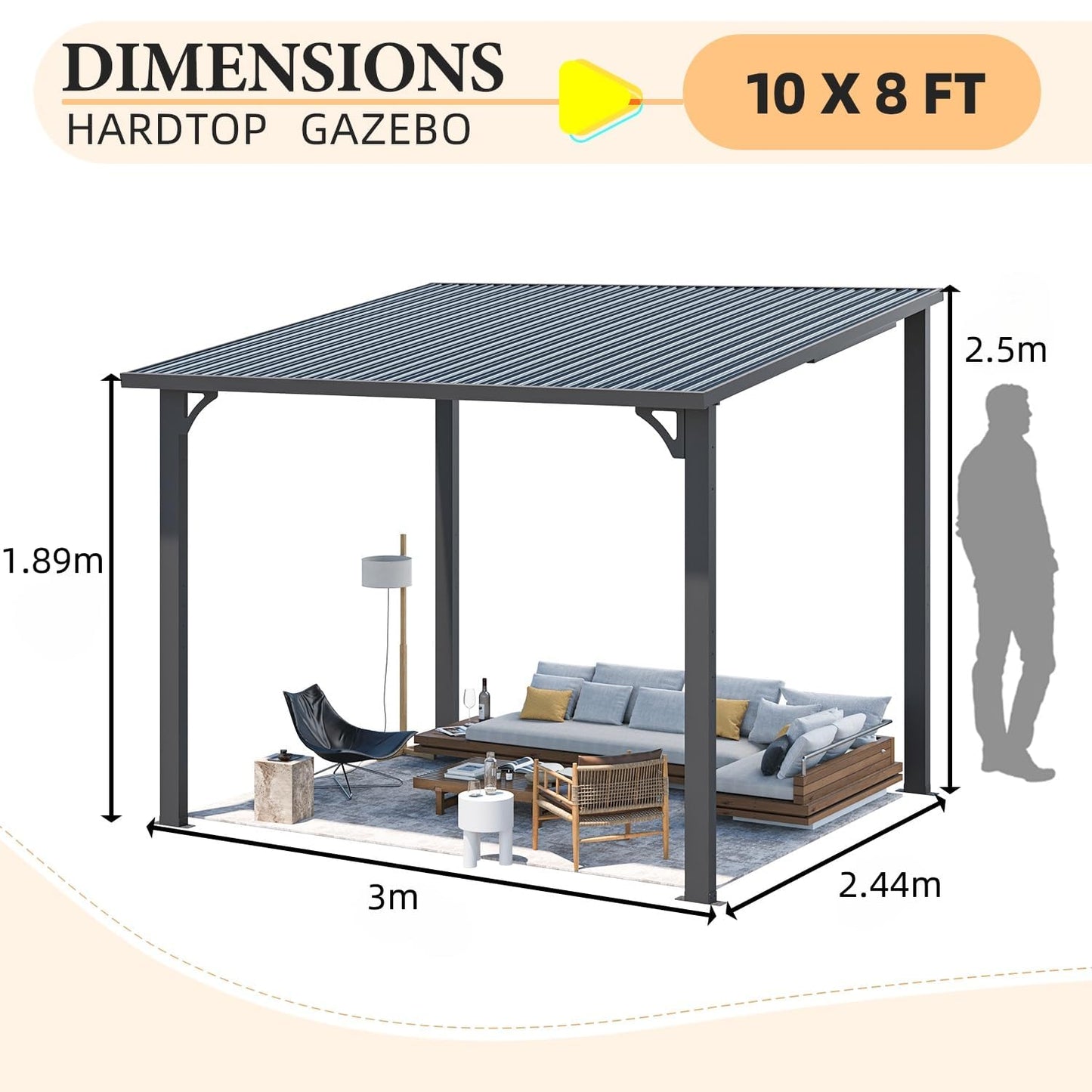 YODOLLA 2.4x3m Aluminium Lean-to Gazebo