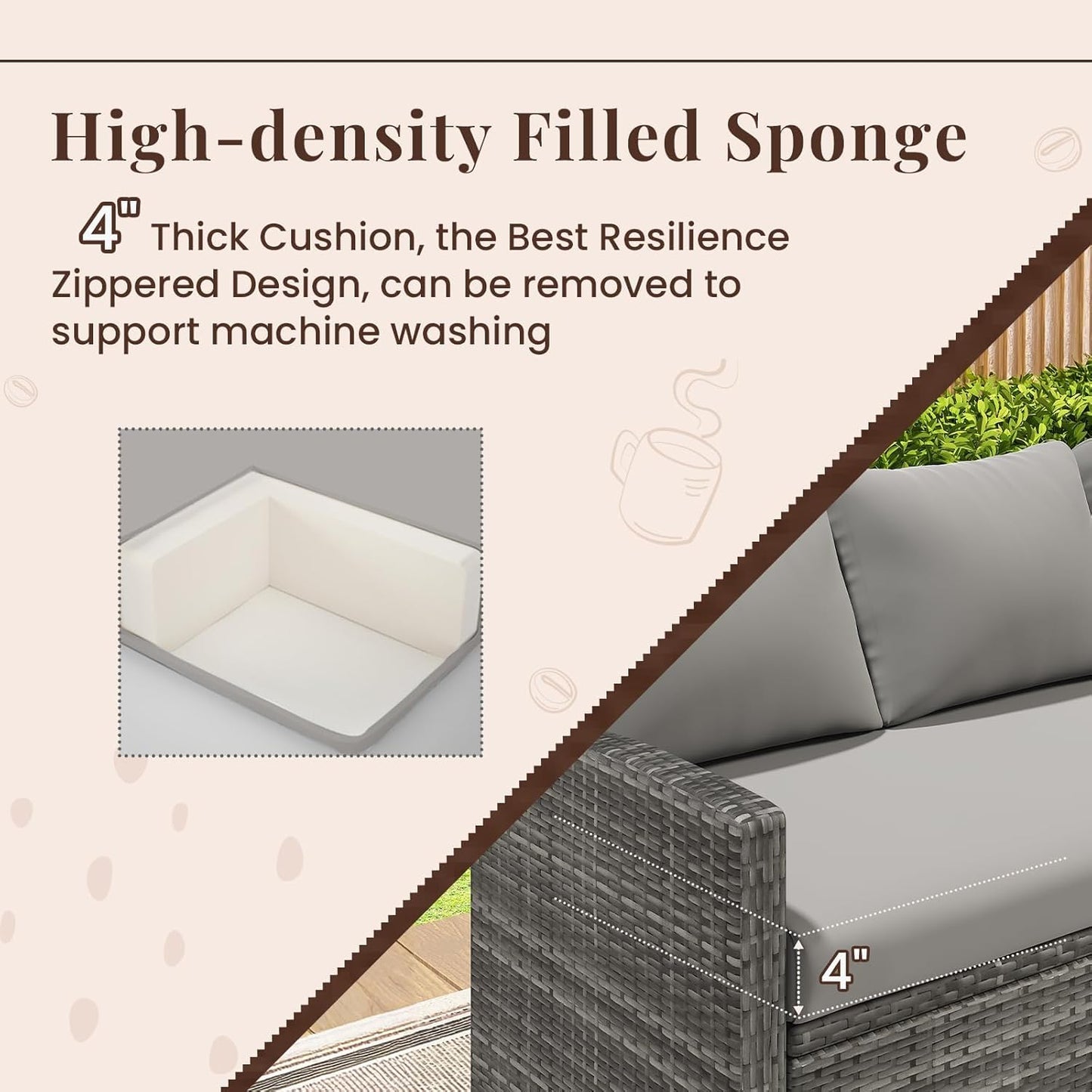 YODOLLA 7-Piece Outdoor Patio Furniture Set, Grey Rattan & Grey Cushion