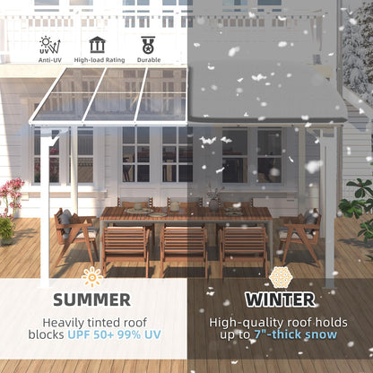 YODOLLA 3x3.65m Aluminium Lean-to Gazebo, Wall-Mounted Hardtop Roof Pergola, White