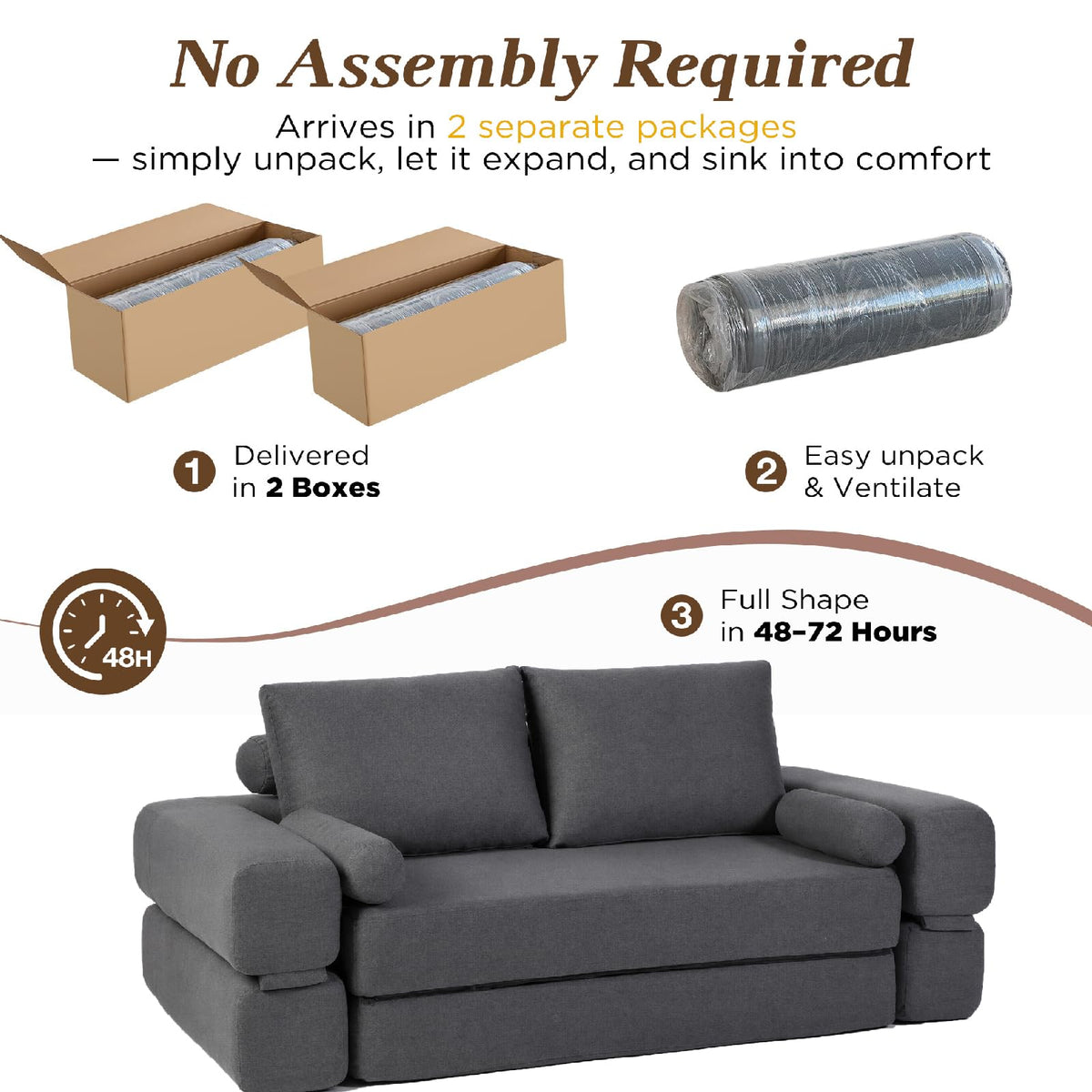 YODOLLA 2 Seater Boneless Sofa Bed, 197cm Folding Convertible Modular Sofa