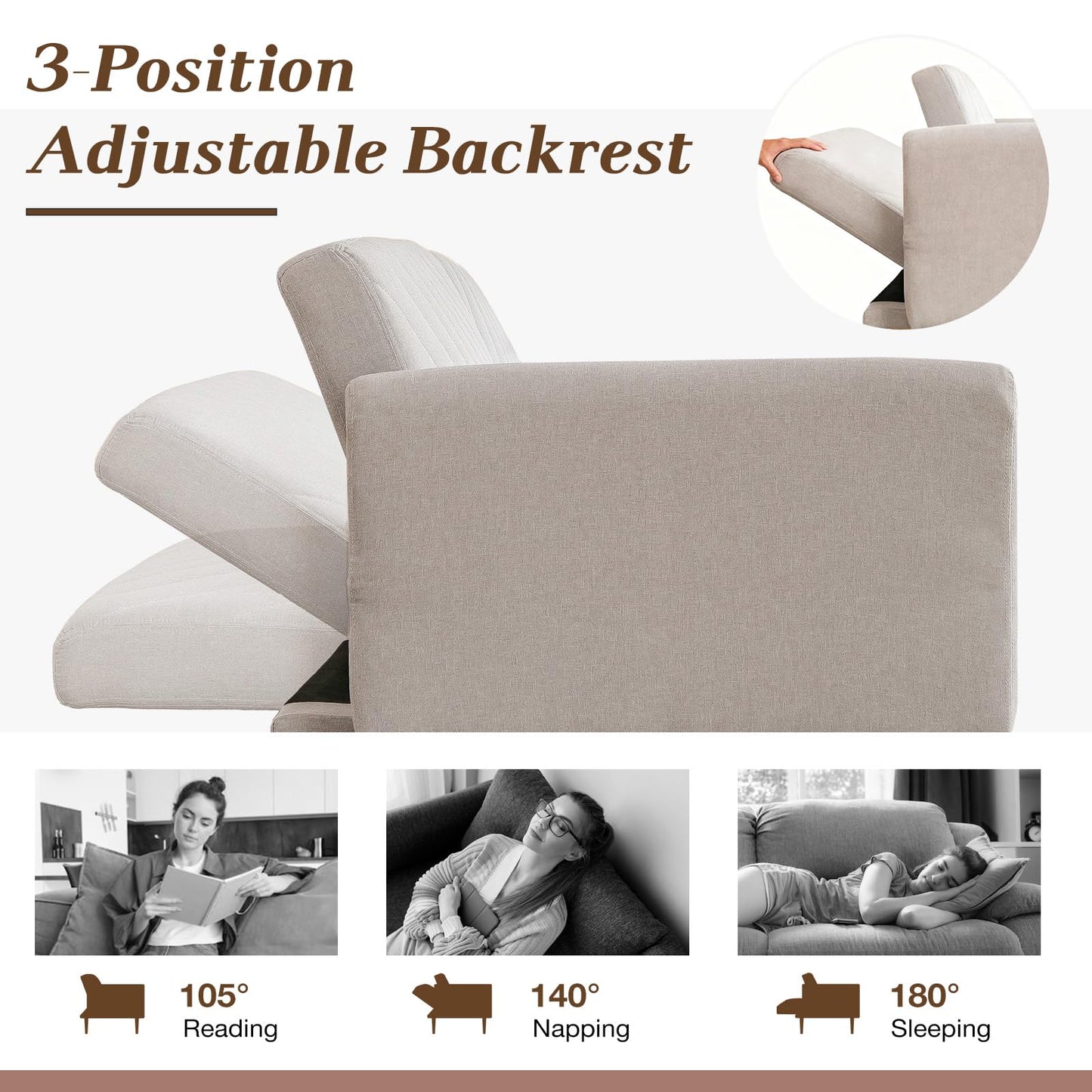 YODOLLA 2-3 SeaterSofa Bed Convertible Futon Sofa Beds, Grey