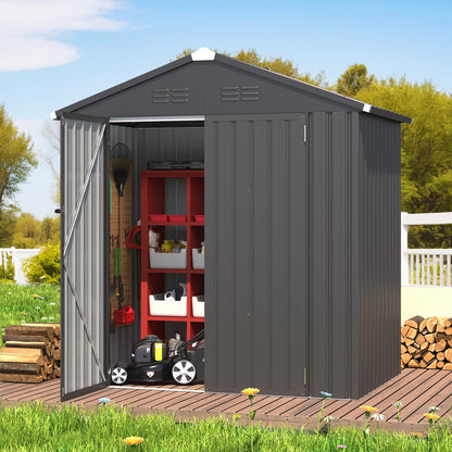 YODOLLA 6x4ft Outdoor Storage Shed Bike Tool Garden Metal Sheds, Dark Grey