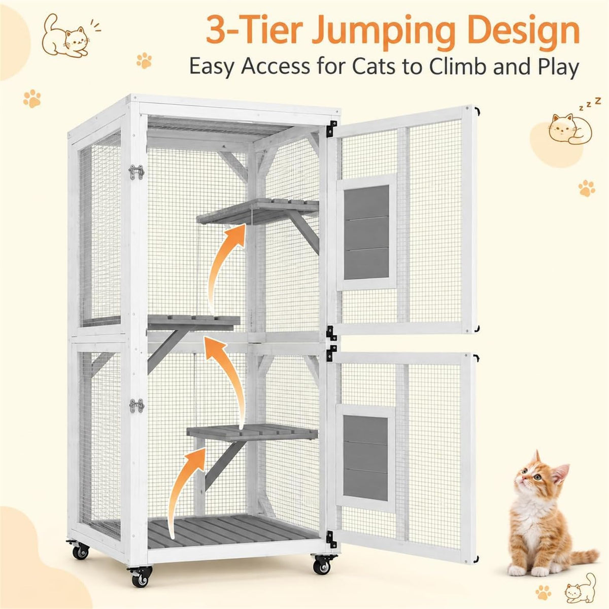 YODOLLA Outdoor Catio Enclosure with Hammock, Safe Play Space for Cats, White
