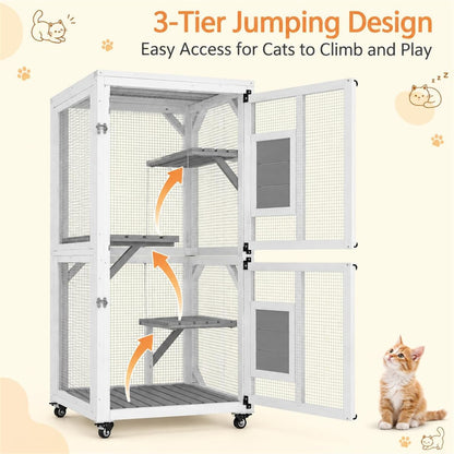 YODOLLA Outdoor Catio Enclosure with Hammock, Safe Play Space for Cats, White