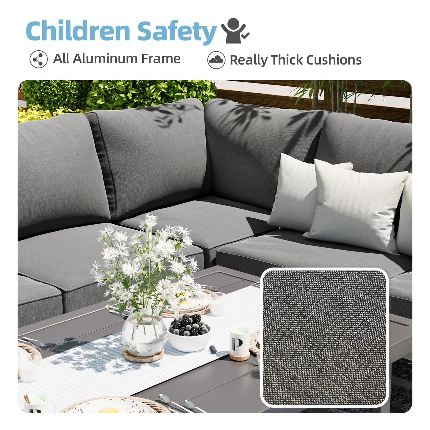 YODOLLA 7 Piece Aluminum Patio Furniture Set Outdoor Patio Conversation Set