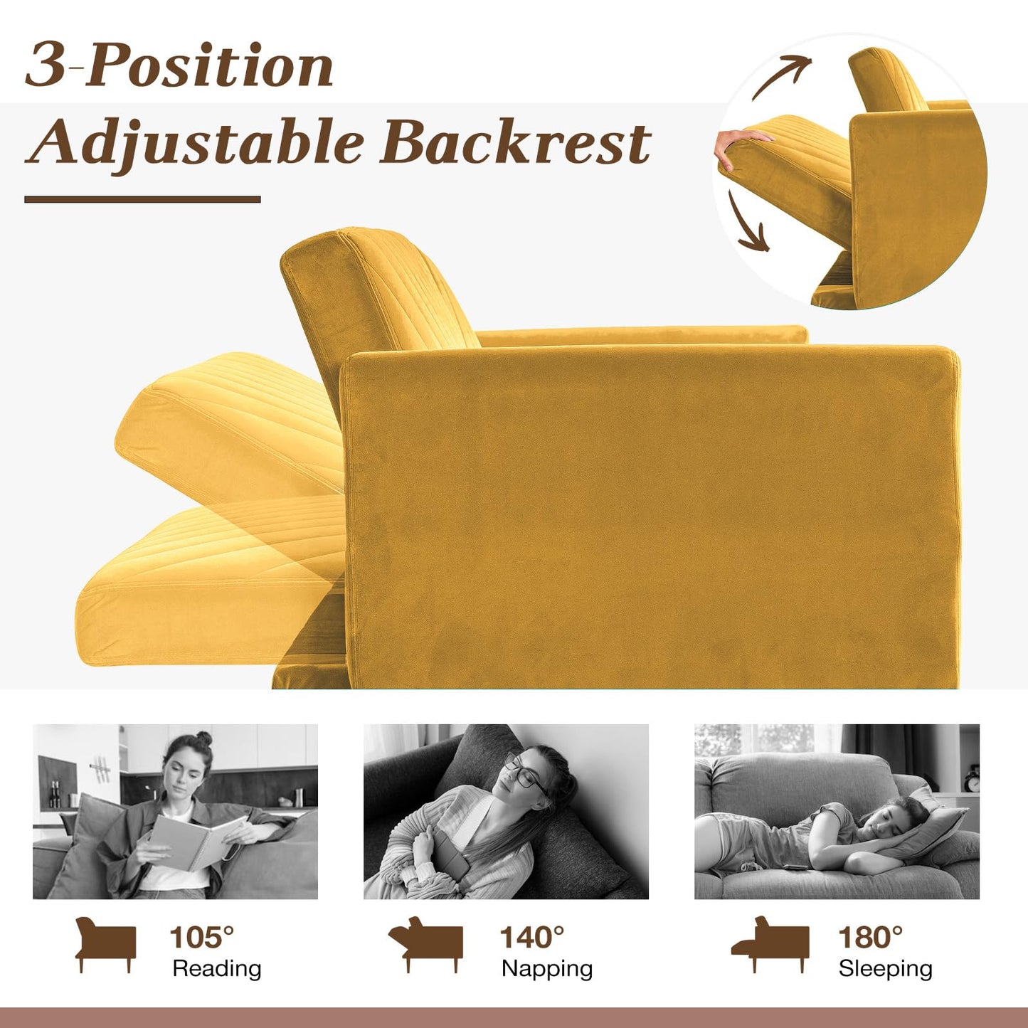 YODOLLA 2-3 SeaterSofa Bed Convertible Futon Sofa Beds, Yellow
