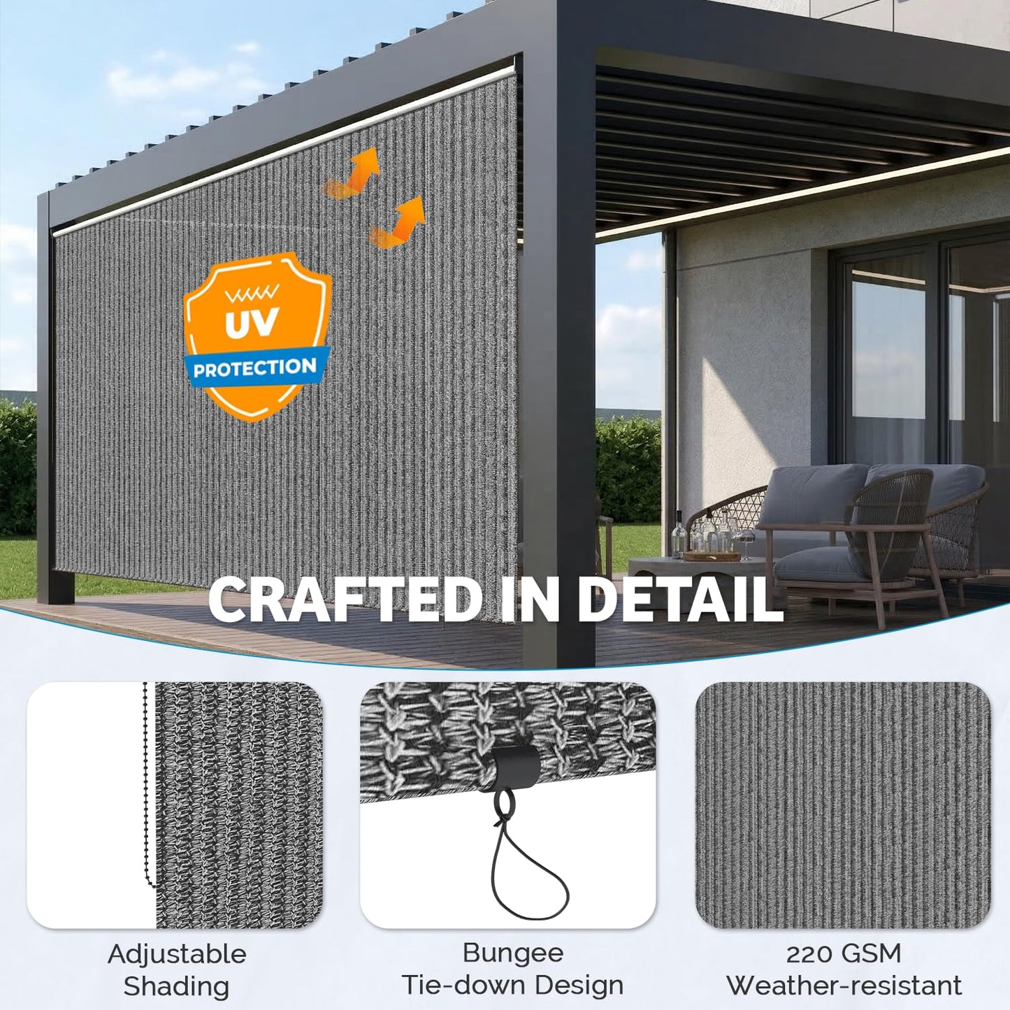 YODOLLA 10'(W) × 8'(H) Roller Shade Sun Shade Cover Canopy with 99% UV Protection