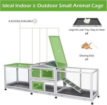 YODOLLA 2.4m Large Wooden Rabbit Hutch Outdoor Double Run Guinea Pig Cage