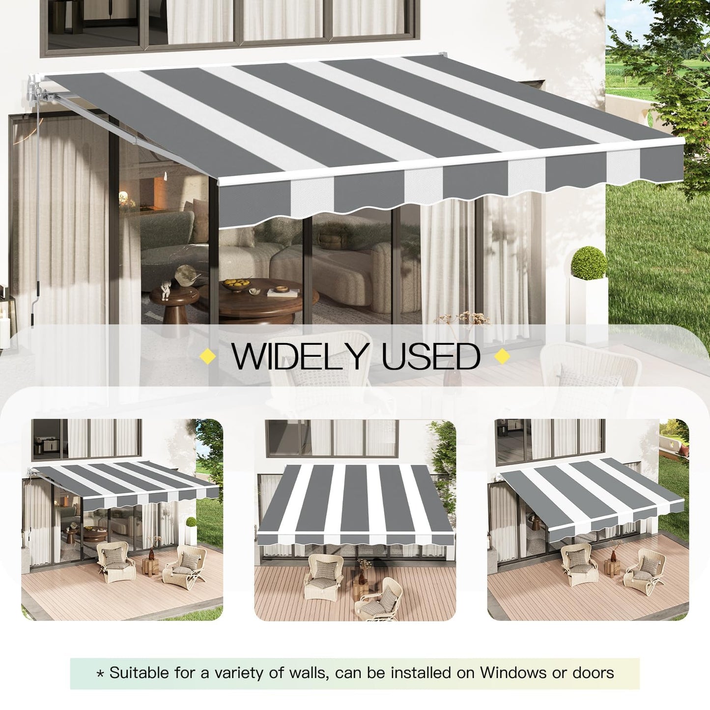 YODOLLA 2.5x2m Retractable Patio Awning Manual Crank Sun Shade Canopy