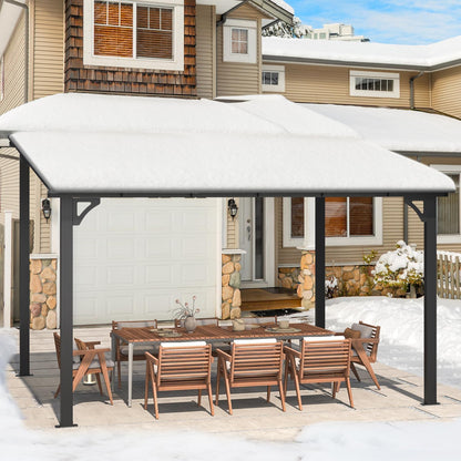 YODOLLA 3x3.65m Aluminium Lean-to Gazebo Wall-Mounted Hardtop Roof Pergola