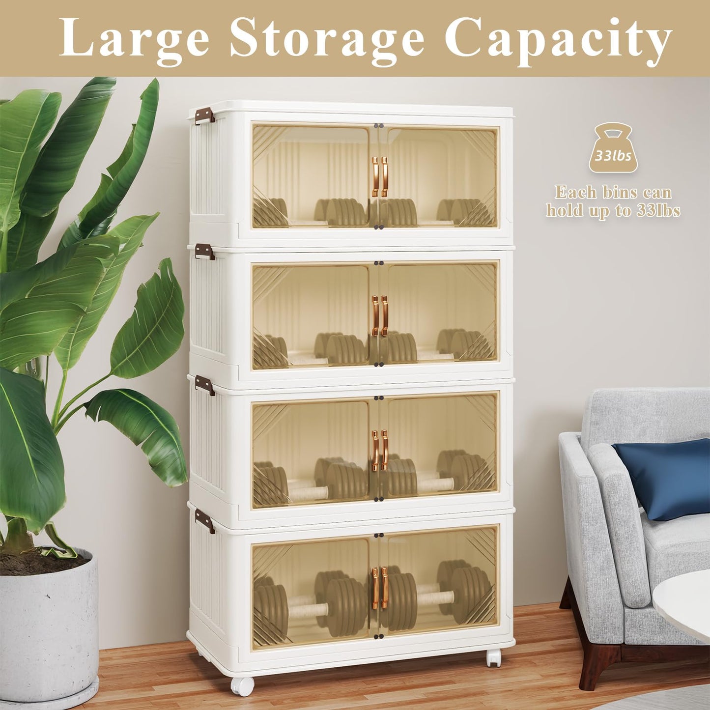 YODOLLA 324L Stackable Storage Boxes 4 Pack With Lids Wheels