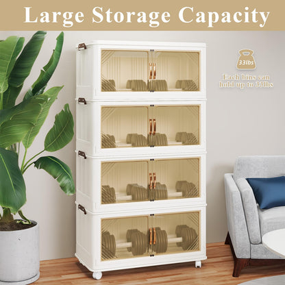 YODOLLA 324L Stackable Storage Boxes 4 Pack With Lids Wheels