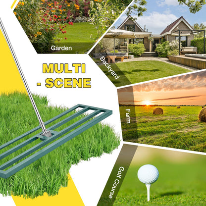 YODOLLA Lawn Leveling Rake 195 x 102×25cm Stainless Steel Lawn Leveller, Green