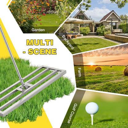 YODOLLA Lawn Leveling Rake 195 x 75×25cm Stainless Steel Lawn Leveller, Silver