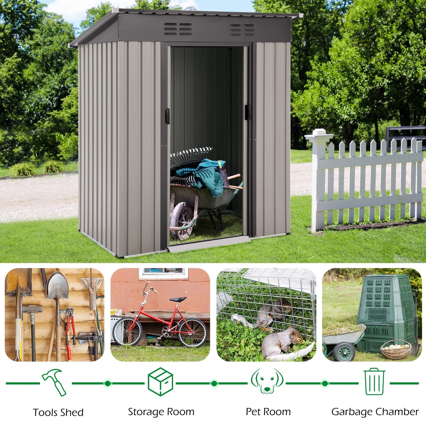 YODOLLA 3x5 ft Outdoor Storage Shed, Grey