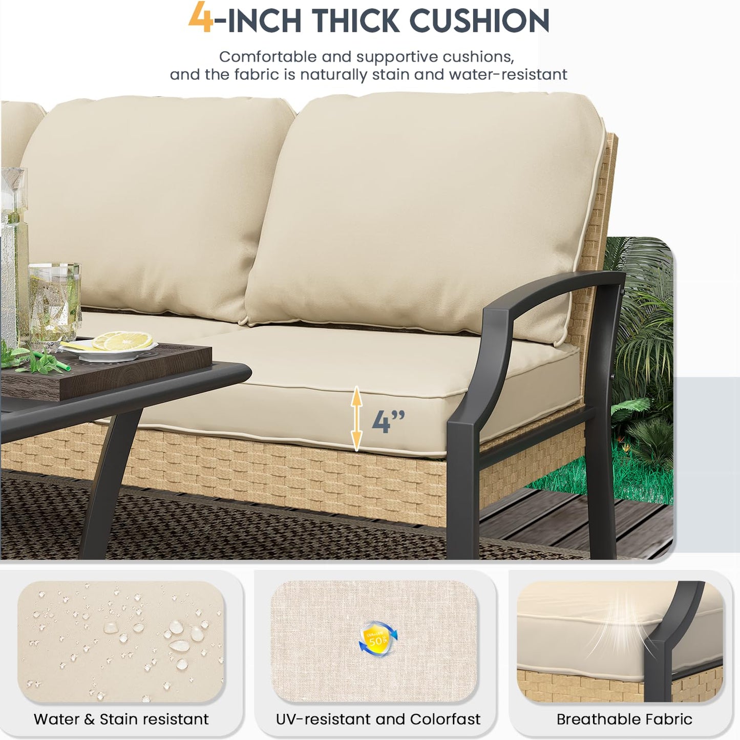 YODOLLA 4-Piece Patio Furniture Set with Rocking Chairs, Beige
