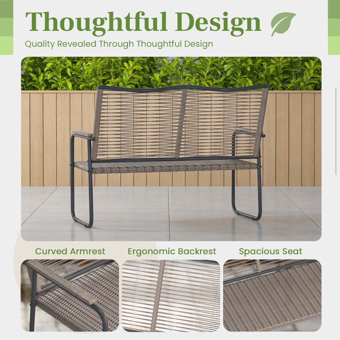 YODOLLA 2-Seater Rope Garden Bench Loveseat, All-Weather Woven Rope Patio Sofa