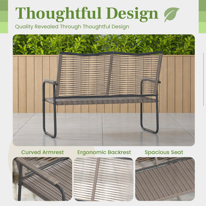 YODOLLA 2-Seater Rope Garden Bench Loveseat, All-Weather Woven Rope Patio Sofa