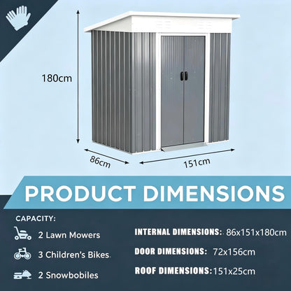YODOLLA 3x5ft Metal Garden Storage Shed, Sliding Lockable Door, Dark Grey