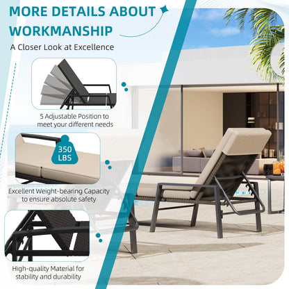 YODOLLA PE Rattan Sun Loungers , 5-level Reclining Back & Removable Cushion