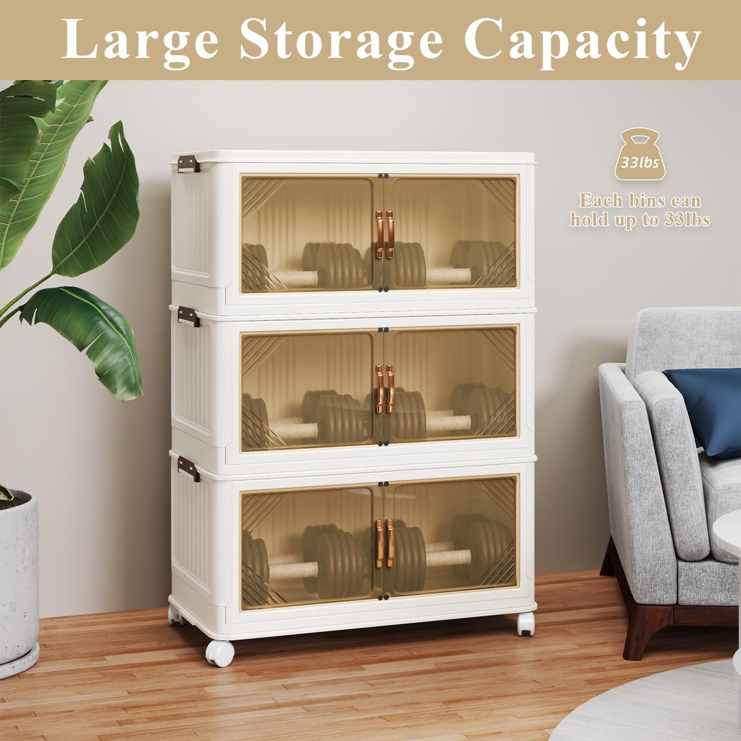 YODOLLA 189L Stackable Storage Boxes 3 Pack with Lids Wheels