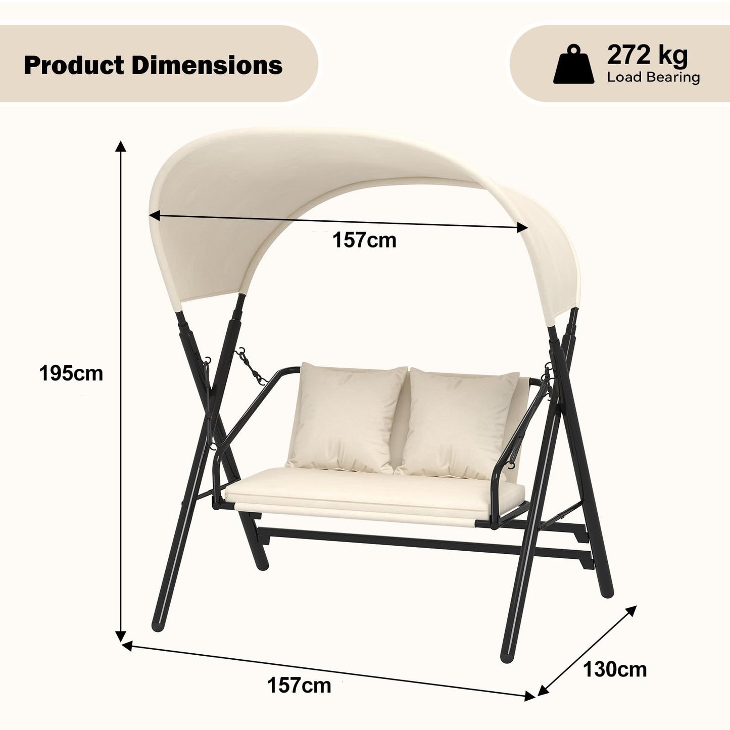 YODOLLA 2 Seater Outdoor Garden Swing with Canopy, Beige