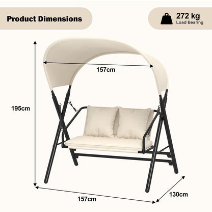 YODOLLA 2 Seater Outdoor Garden Swing with Canopy, Beige