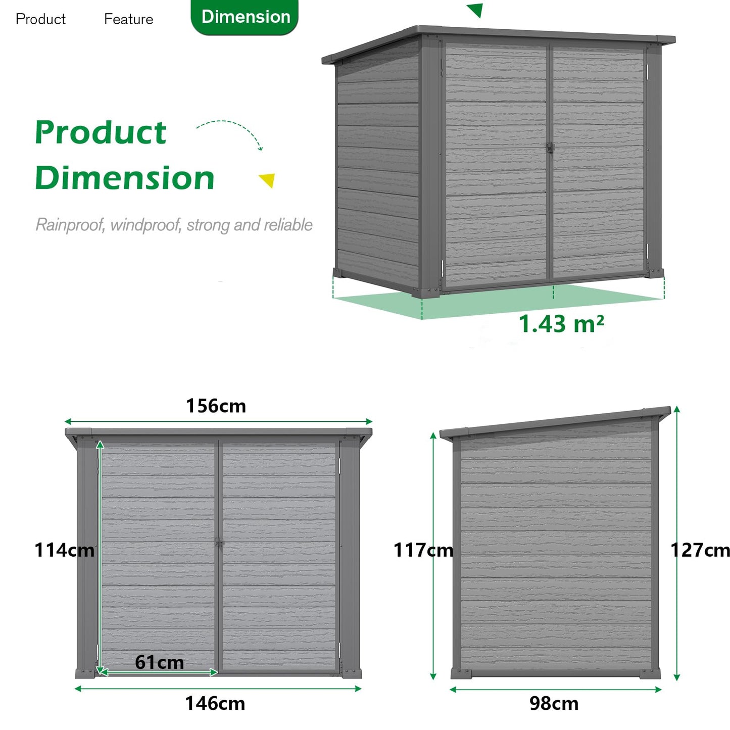 YODOLLA Garden Storage Shed, Outdoor Wheelie Bin Store (2x120L Bins)