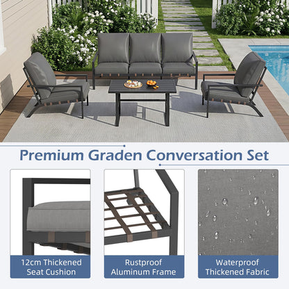 YODOLLA 5 Seater Outdoor Garden Furniture Set, 3-Seater Sofa & 2 Armchairs with Coffee Table