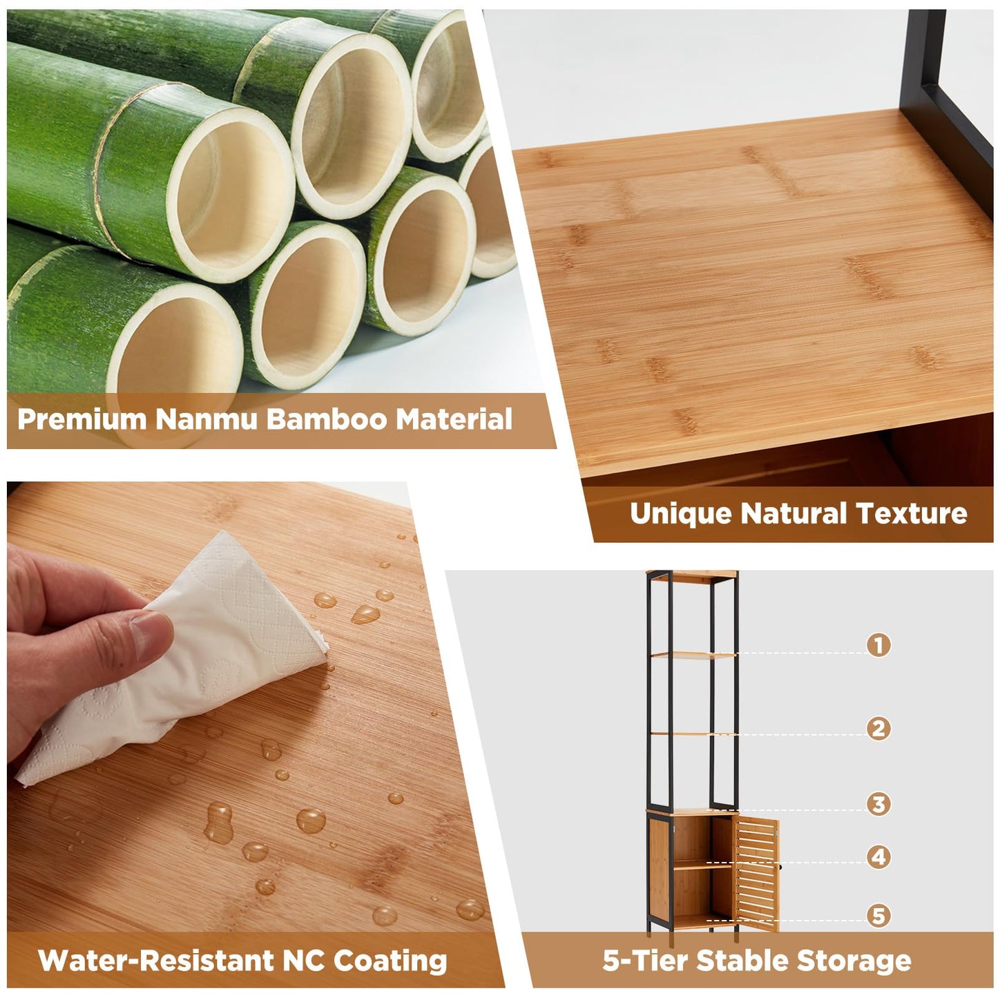 YODOLLA Tall Bamboo Bathroom Cabinet Freestanding Storage Unit