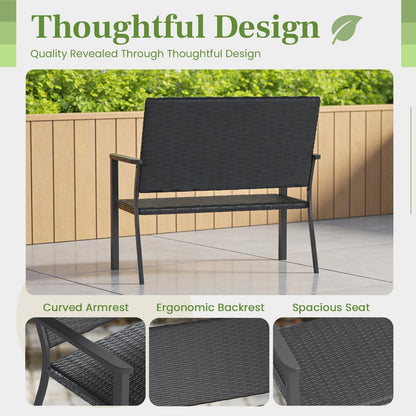 YODOLLA Outdoor PE Rattan Wicker Loveseat, 2-Seater Garden Bench with Sturdy Metal Frame