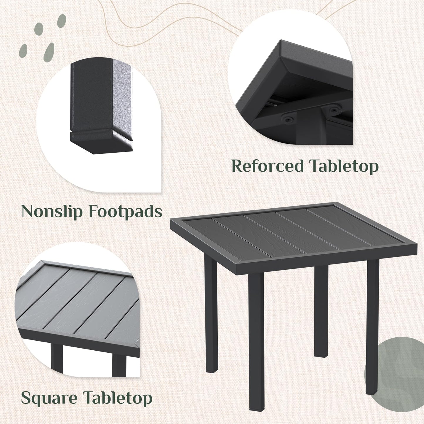 YODOLLA Square Outdoor Side Table Pool End Table, Metal  Easy Maintenance  (1pcs)