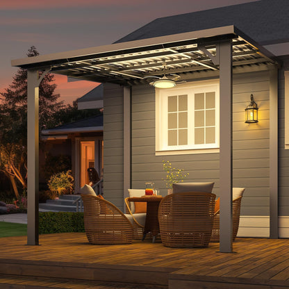 YODOLLA 2.4x2.4m Aluminium Lean-to Gazebo Wall-Mounted Hardtop Roof Pergola