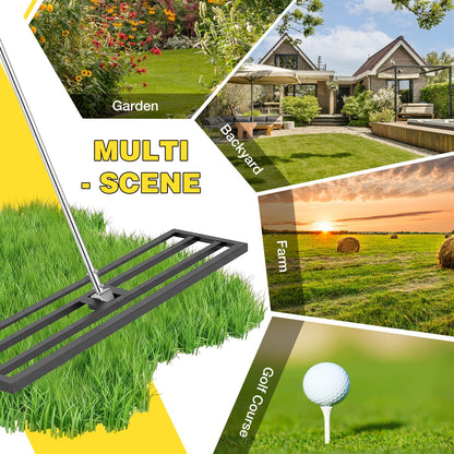 YODOLLA Lawn Leveling Rake 195 x 102×25cm Stainless Steel Lawn Leveller, Black