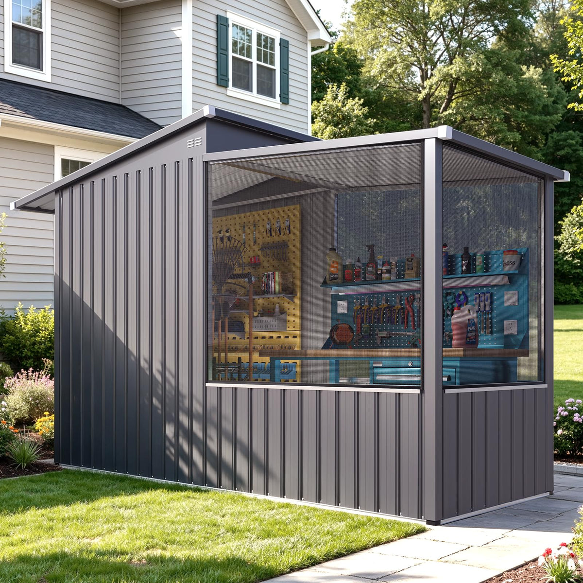 YODOLLA Outdoor Bird Aviary Cage, Steel Frame, Sloping Shed