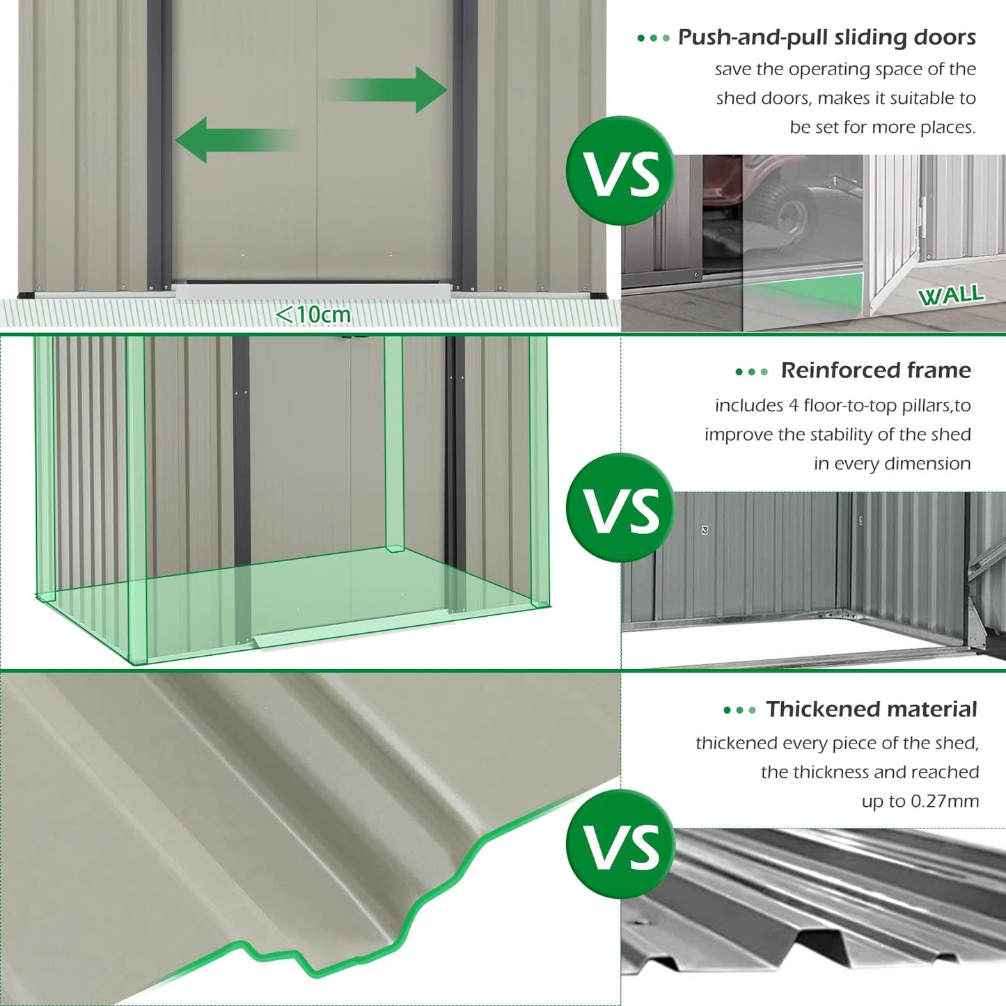 YODOLLA 8x6 ft Outdoor Storage Shed, Grey