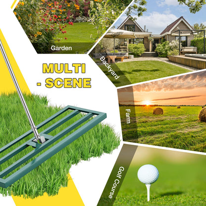 YODOLLA Lawn Leveling Rake 195 x 75×25cm Stainless Steel Lawn Leveller, Green