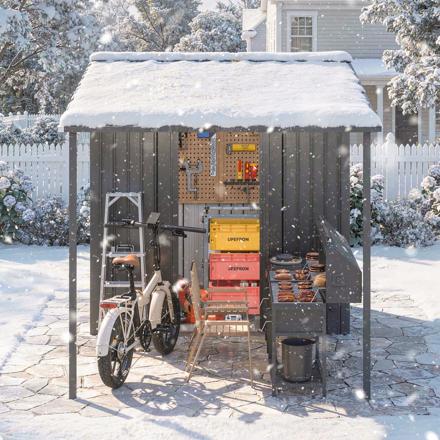 YODOLLA 8x9FT 2-in-1 Metal Lean-to Shed & Pergola Combo